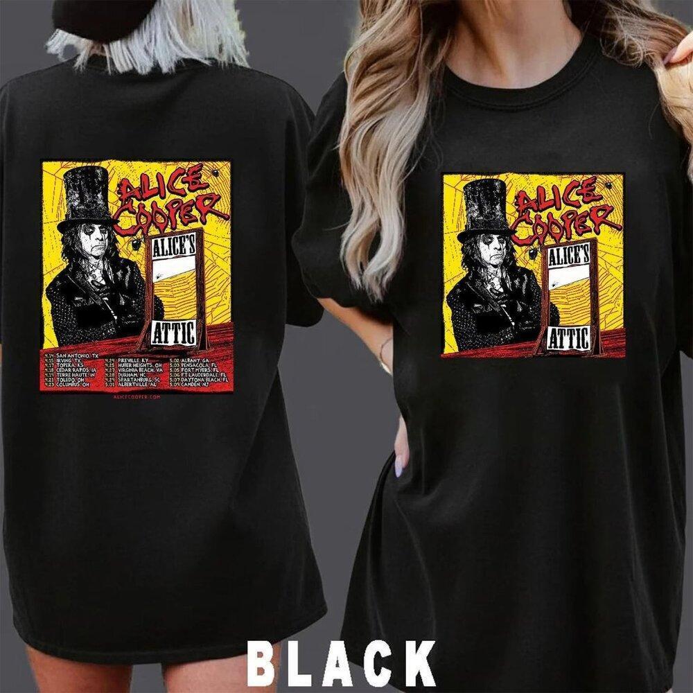 Alice Cooper Alice Attic Tour  Cities List For April And May T-Shirt 2 Sided